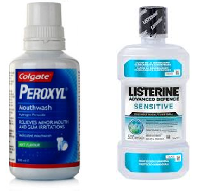 Picture of COlgate Perioxyl and Listerine Sensitive mouthwashes